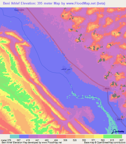 Beni Ikhlef,Algeria Elevation Map