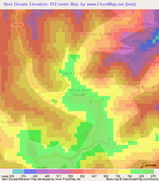 Beni Douala,Algeria Elevation Map
