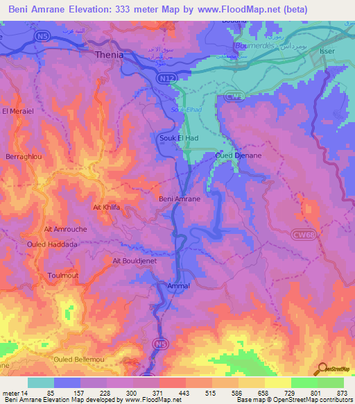 Beni Amrane,Algeria Elevation Map