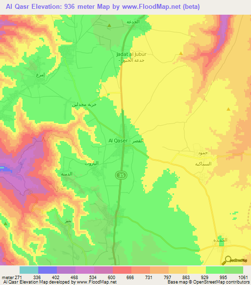 Al Qasr,Jordan Elevation Map