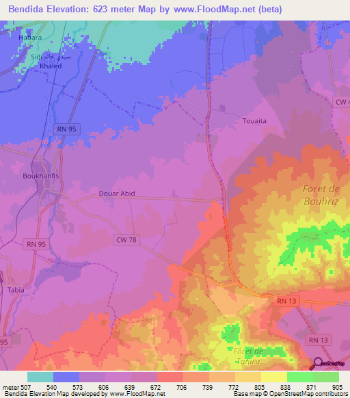 Bendida,Algeria Elevation Map