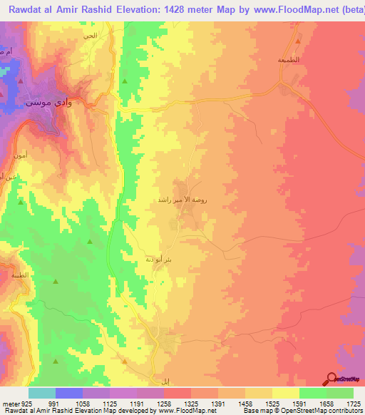 Rawdat al Amir Rashid,Jordan Elevation Map