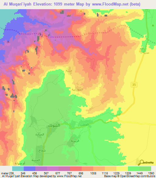 Al Muqari`iyah,Jordan Elevation Map