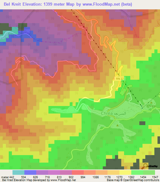 Bel Kreit,Algeria Elevation Map