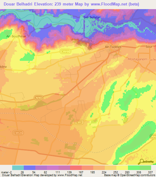Douar Belhadri,Algeria Elevation Map