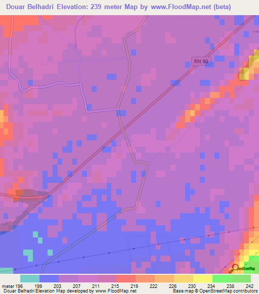 Douar Belhadri,Algeria Elevation Map