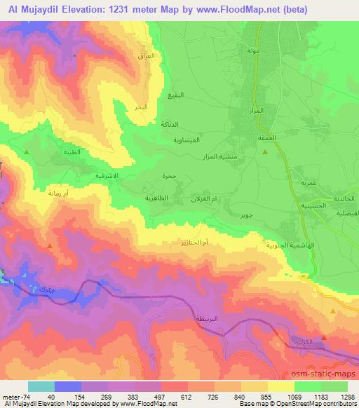Al Mujaydil,Jordan Elevation Map