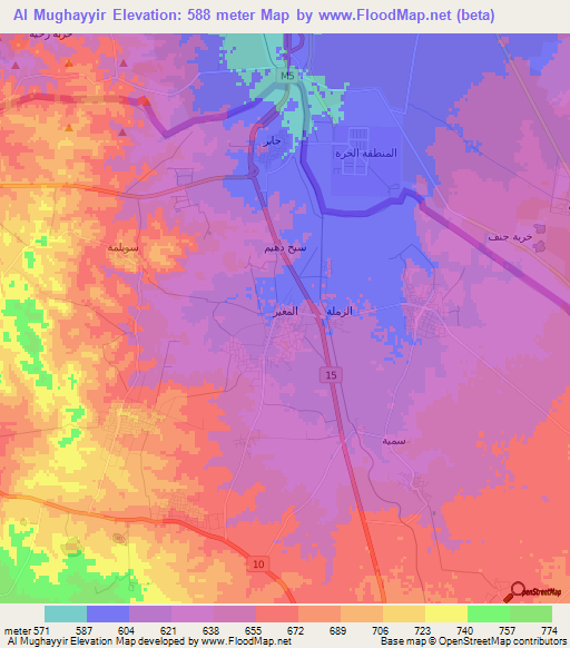 Al Mughayyir,Jordan Elevation Map