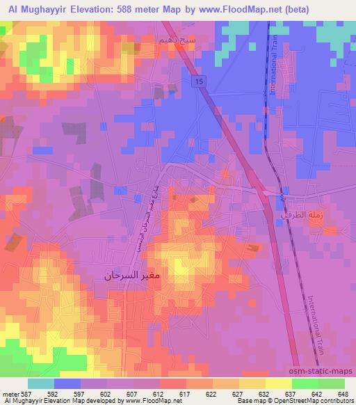 Al Mughayyir,Jordan Elevation Map