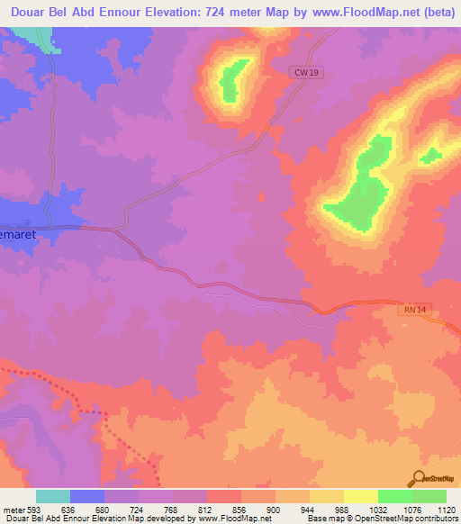 Douar Bel Abd Ennour,Algeria Elevation Map