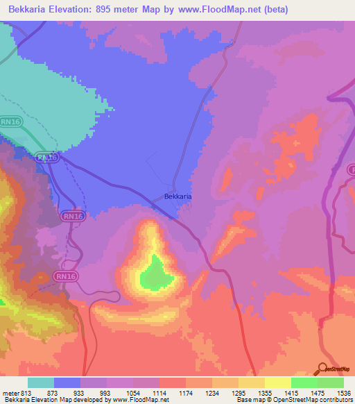 Bekkaria,Algeria Elevation Map