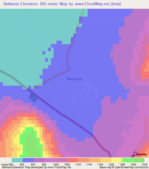 Bekkaria,Algeria Elevation Map
