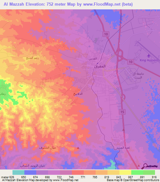 Al Mazzah,Jordan Elevation Map