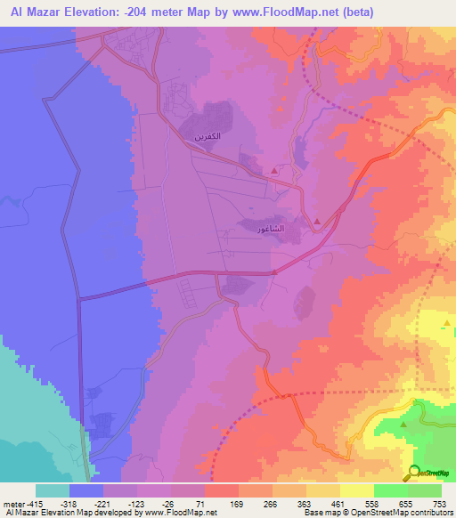 Al Mazar,Jordan Elevation Map
