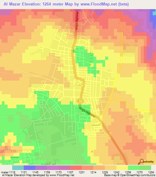 Al Mazar,Jordan Elevation Map