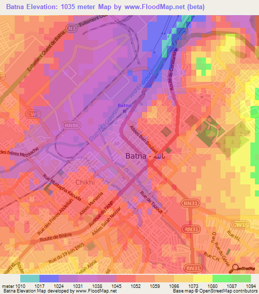 Batna,Algeria Elevation Map