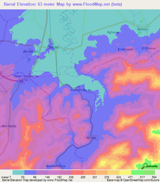 Barral,Algeria Elevation Map