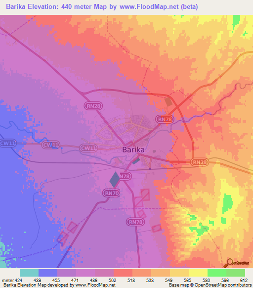 Barika,Algeria Elevation Map
