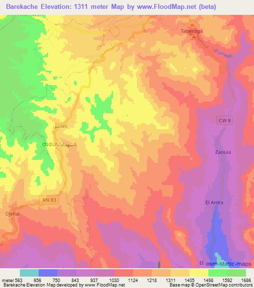 Barekache,Algeria Elevation Map