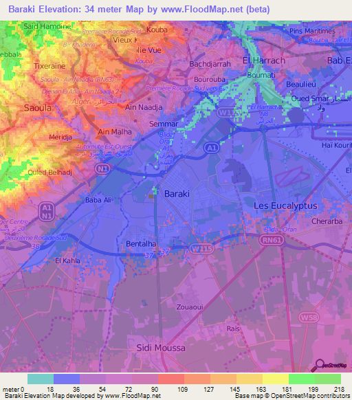 Baraki,Algeria Elevation Map