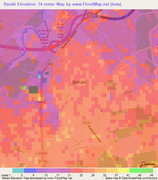 Baraki,Algeria Elevation Map