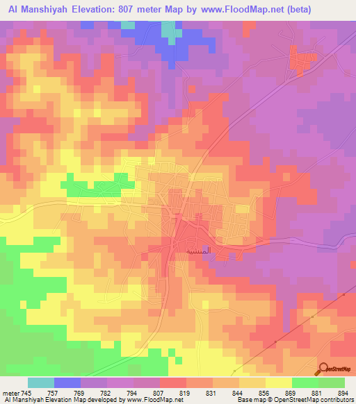 Al Manshiyah,Jordan Elevation Map