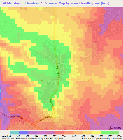 Al Manshiyah,Jordan Elevation Map