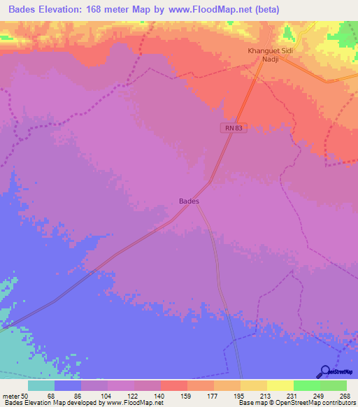 Bades,Algeria Elevation Map