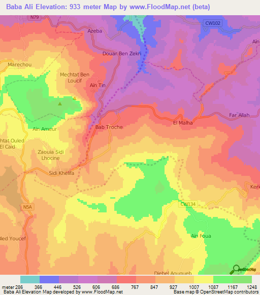 Baba Ali,Algeria Elevation Map