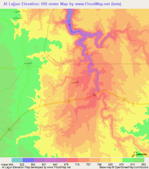 Al Lajjun,Jordan Elevation Map