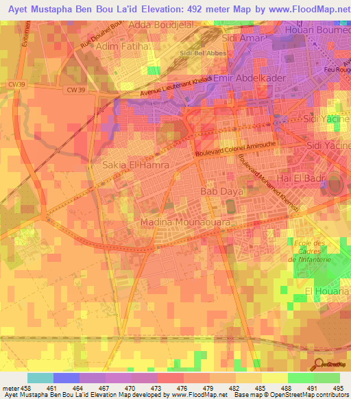 Ayet Mustapha Ben Bou La'id,Algeria Elevation Map