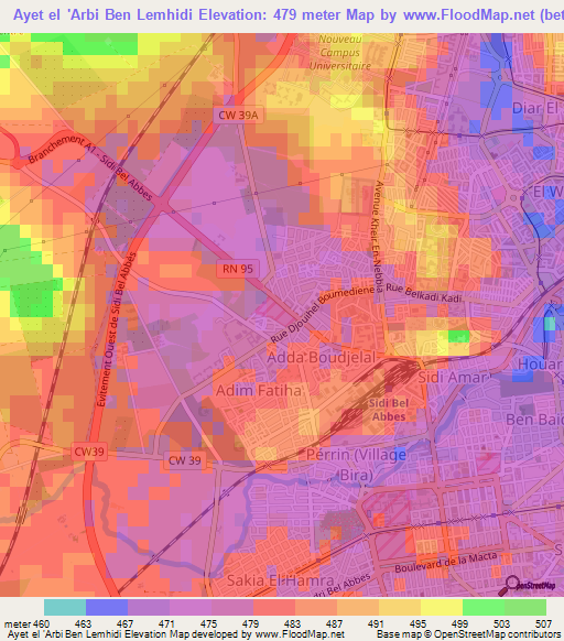 Ayet el 'Arbi Ben Lemhidi,Algeria Elevation Map