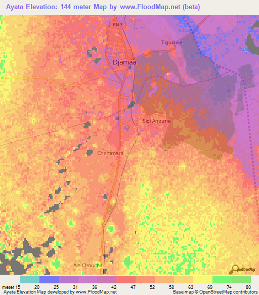 Ayata,Algeria Elevation Map