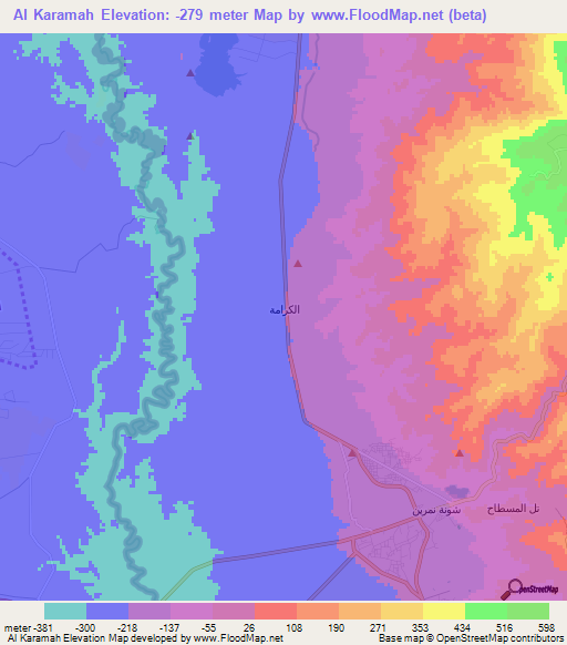 Al Karamah,Jordan Elevation Map