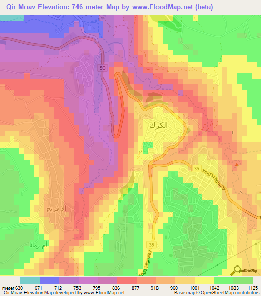 Qir Moav,Jordan Elevation Map