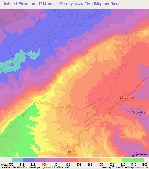 Aslellef,Algeria Elevation Map