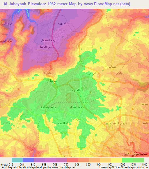 Al Jubayhah,Jordan Elevation Map