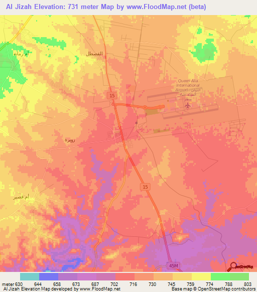 Al Jizah,Jordan Elevation Map