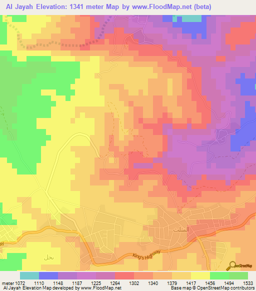 Al Jayah,Jordan Elevation Map