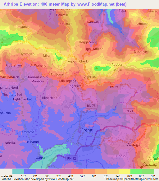 Arhribs,Algeria Elevation Map