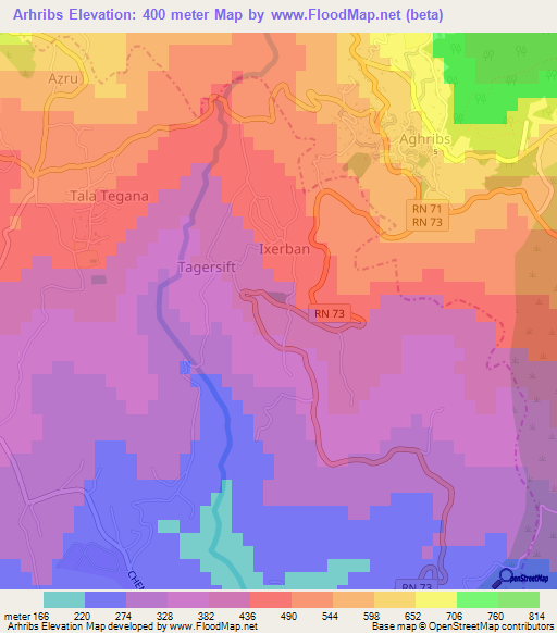 Arhribs,Algeria Elevation Map