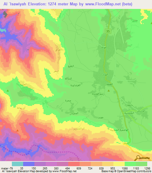 Al `Isawiyah,Jordan Elevation Map