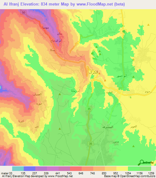 Al Ifranj,Jordan Elevation Map