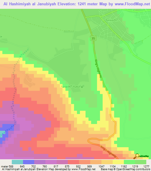 Al Hashimiyah al Janubiyah,Jordan Elevation Map