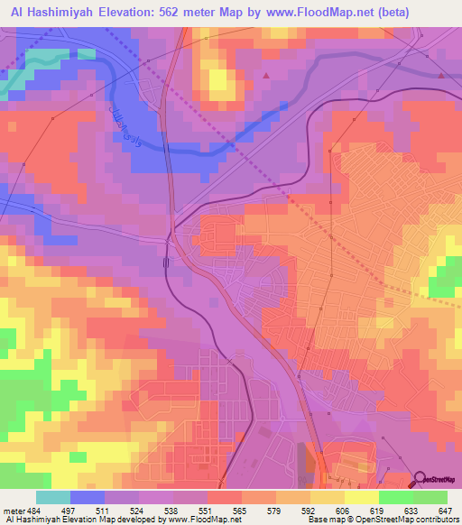 Al Hashimiyah,Jordan Elevation Map