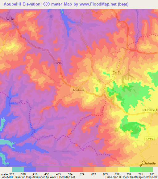 Aoubellil,Algeria Elevation Map