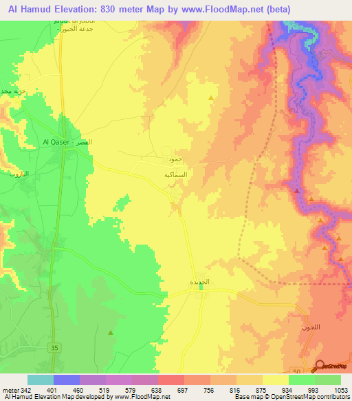 Al Hamud,Jordan Elevation Map