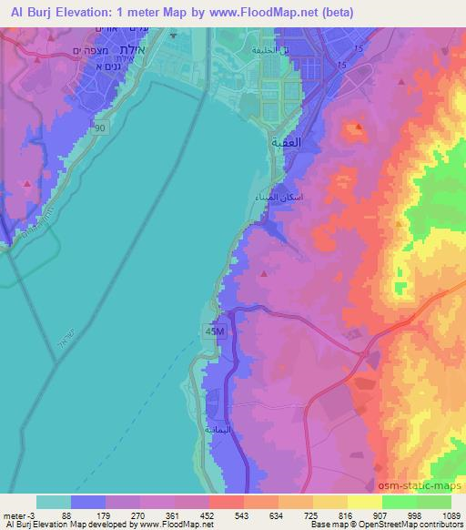 Al Burj,Jordan Elevation Map
