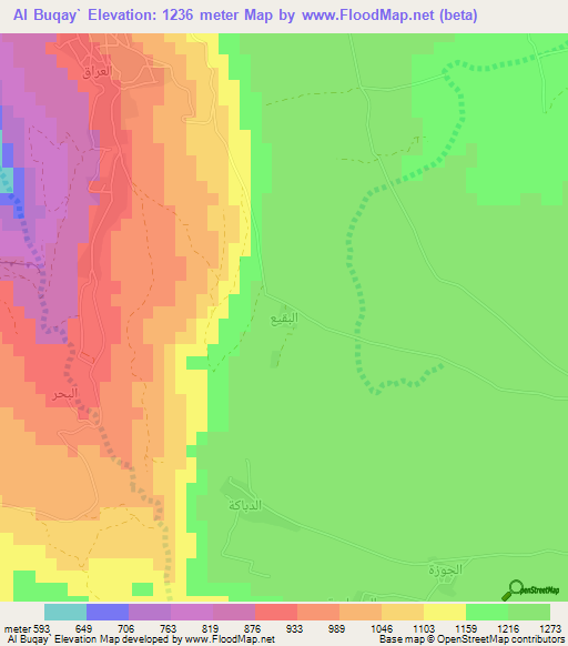Al Buqay`,Jordan Elevation Map