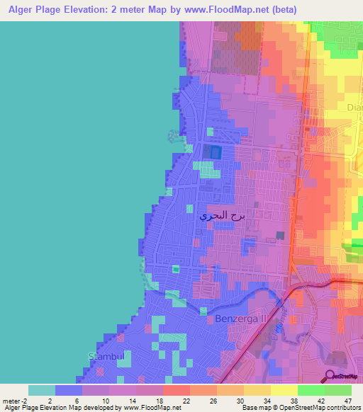 Alger Plage,Algeria Elevation Map